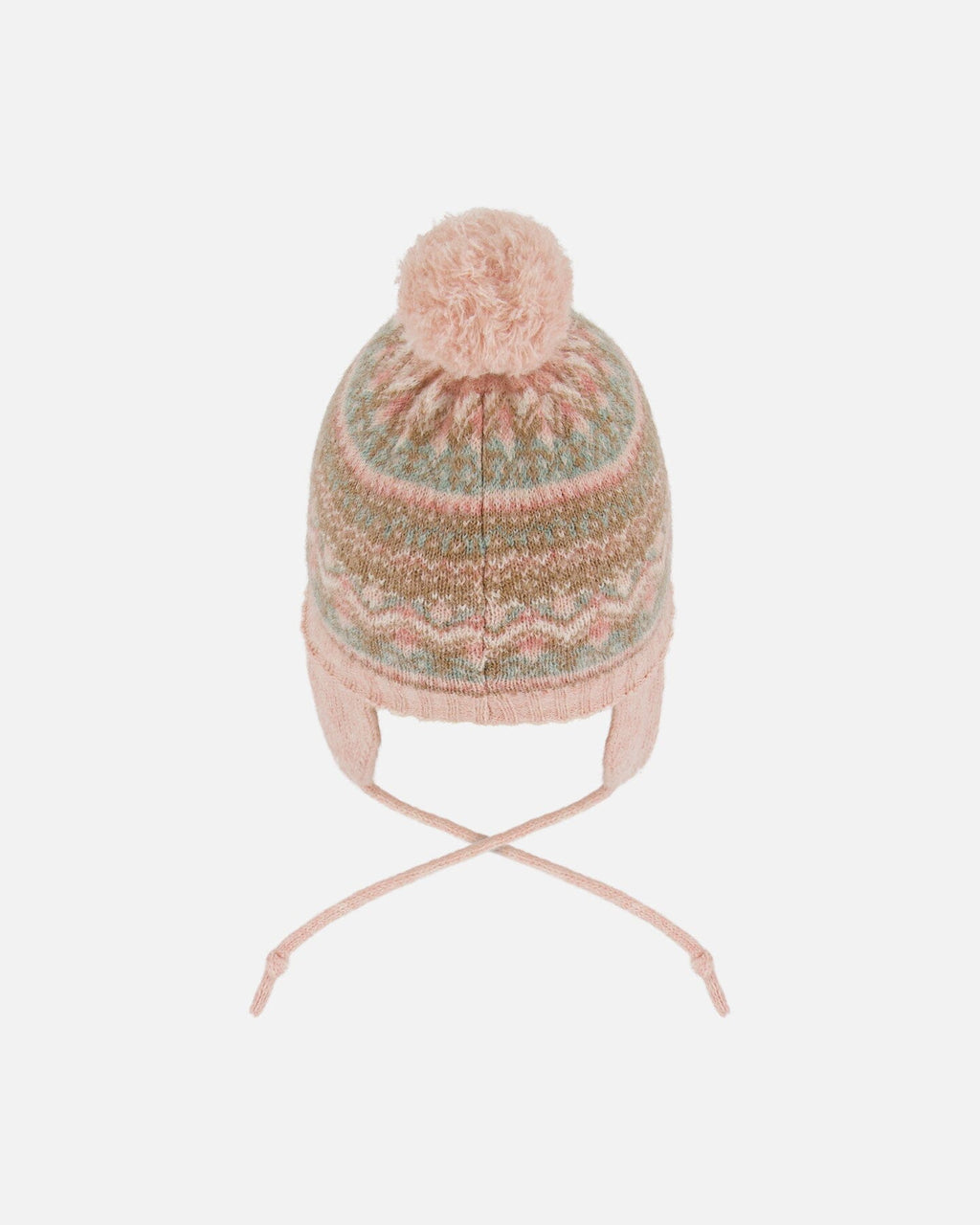 Lined Baby Knit Pompom Hat With Ear Flaps Dusty Pink