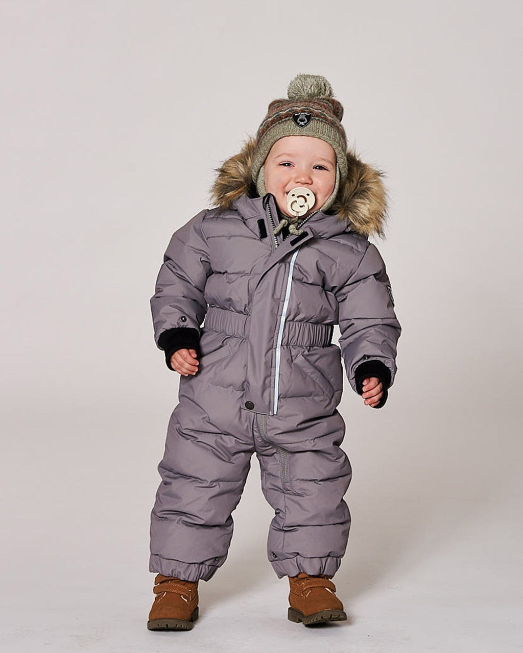 Lined Baby Knit Pompom Hat With Ear Flaps Blue Purple