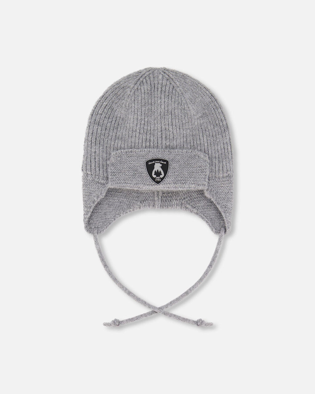 Lined Baby Knit Hat With Ears And Strings Heather Gray