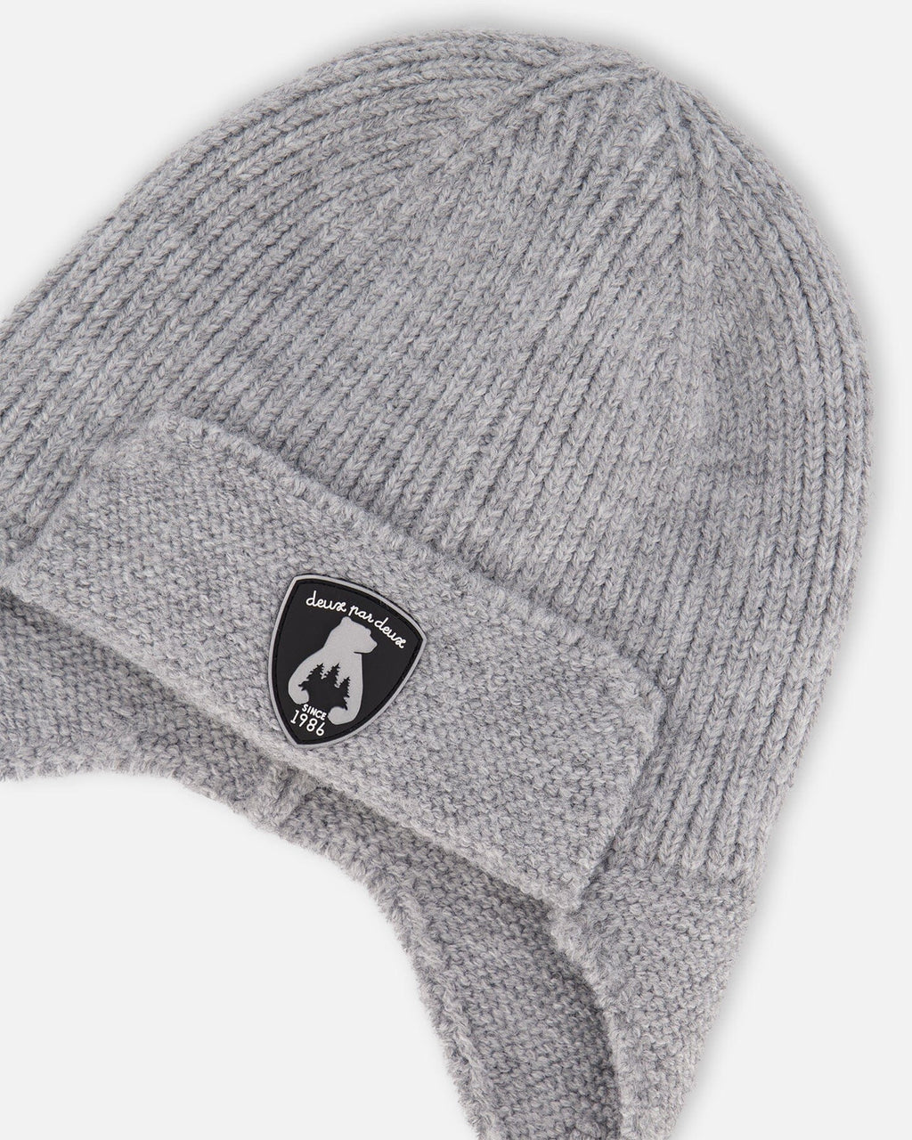 Lined Baby Knit Hat With Ears And Strings Heather Gray