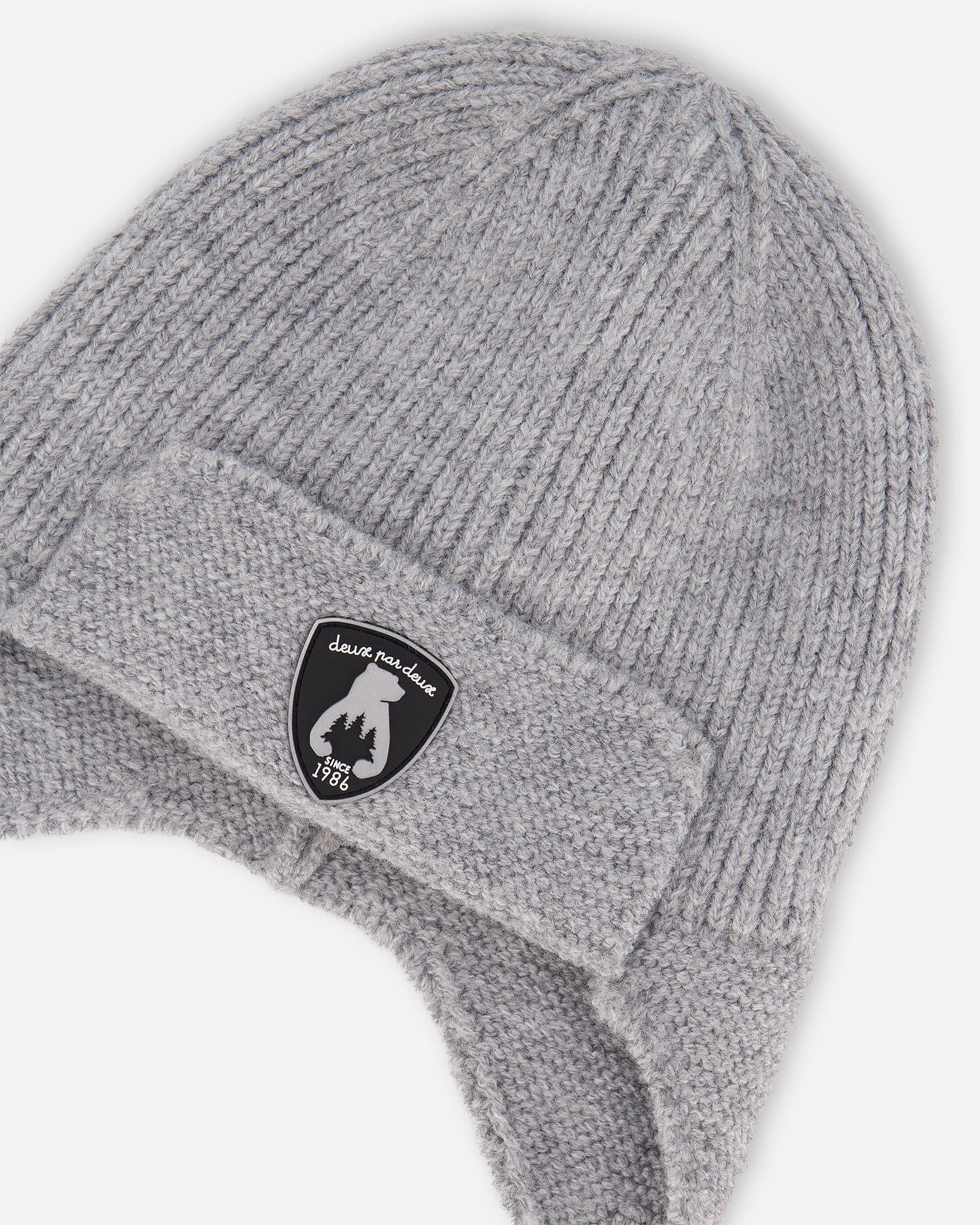 Lined Baby Knit Hat With Ears And Strings Heather Gray