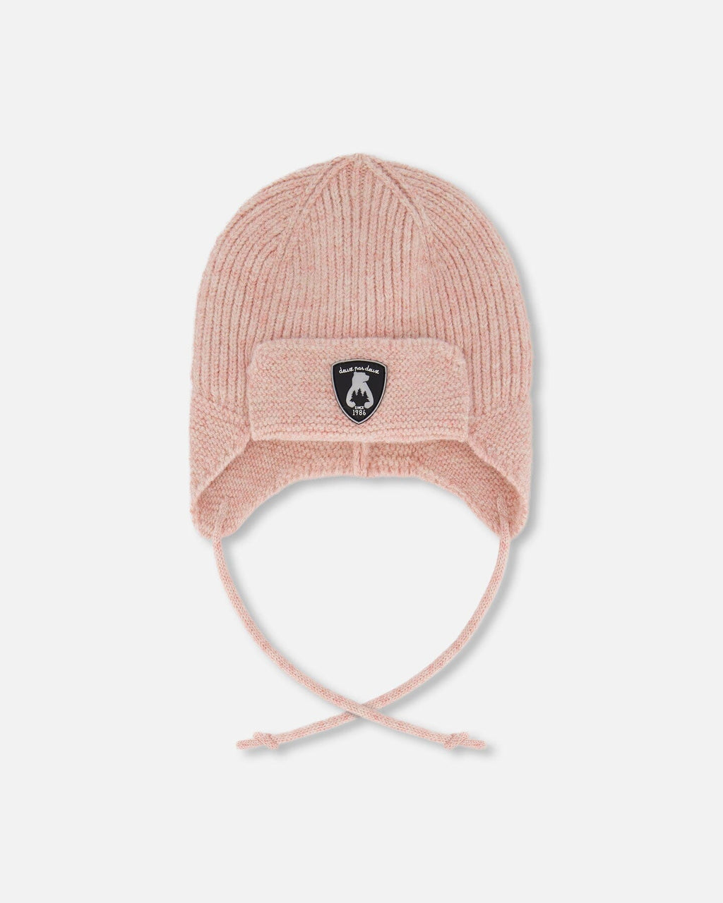 Lined Baby Knit Hat With Ears And Strings Dusty Pink