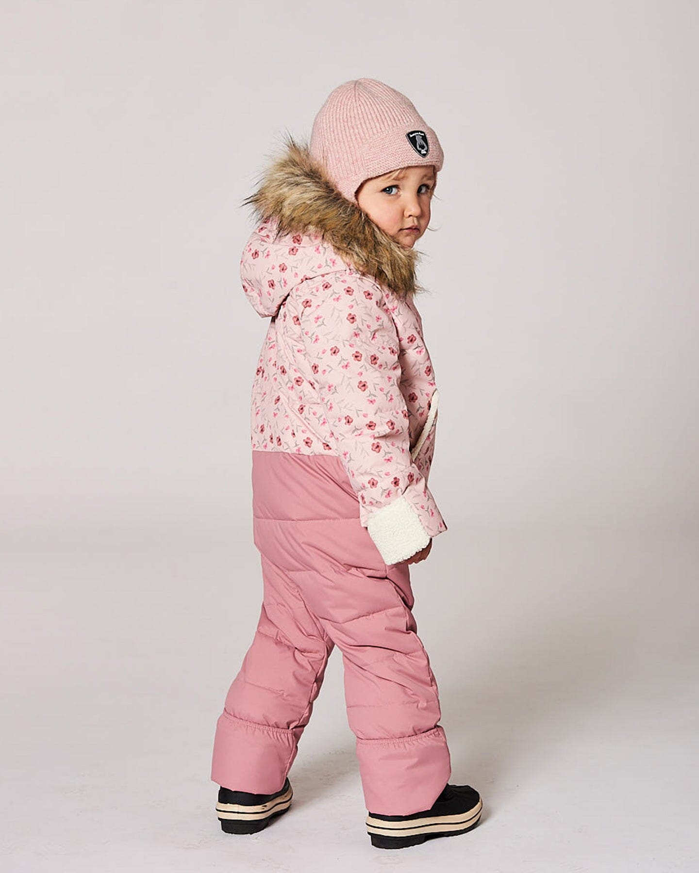 Lined Baby Knit Hat With Ears And Strings Dusty Pink