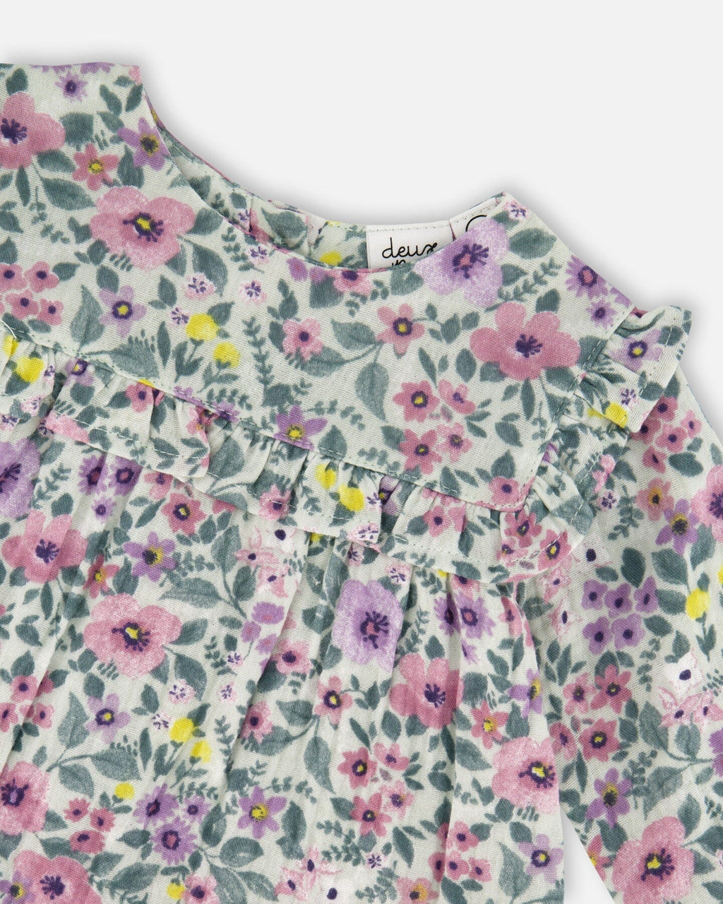 Printed Muslin Sage Floral Dress And Solid Leggings Set