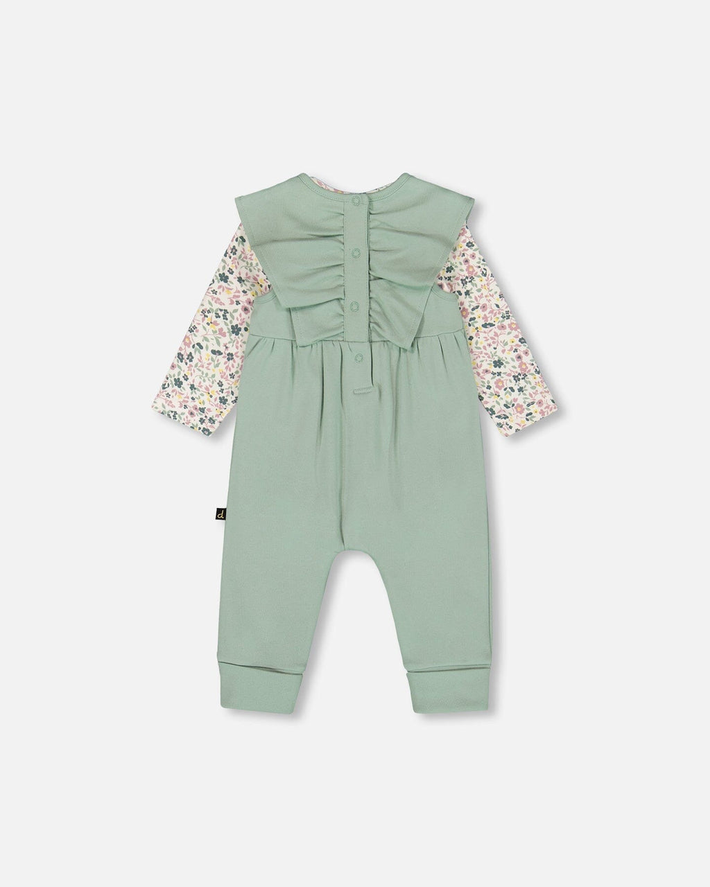Organic Cotton Bodysuit And Sleeveless Overalls Set Jade Green