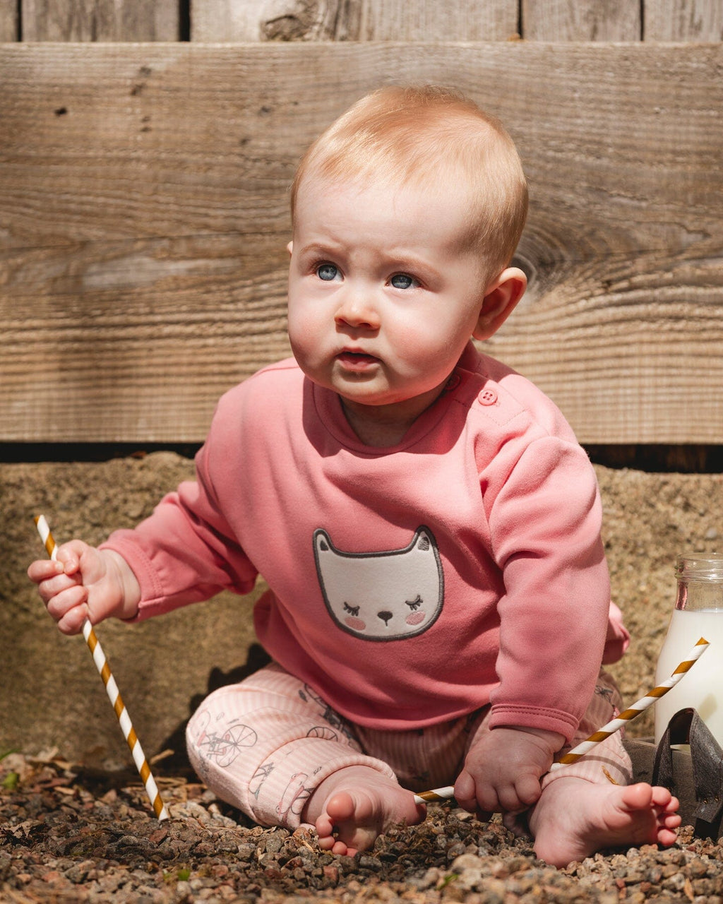 Organic Cotton Pant With Top Set Pink Cat Print