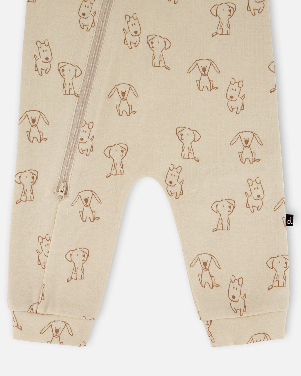 Organic Cotton Zipped Romper Beige Puppy Print