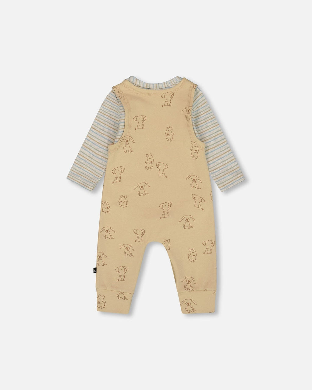 Organic Cotton Onesie With Overalls Set Beige Printed Dogs