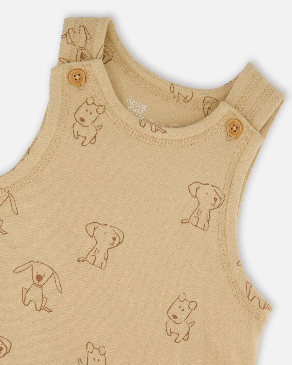 Organic Cotton Onesie With Overalls Set Beige Printed Dogs
