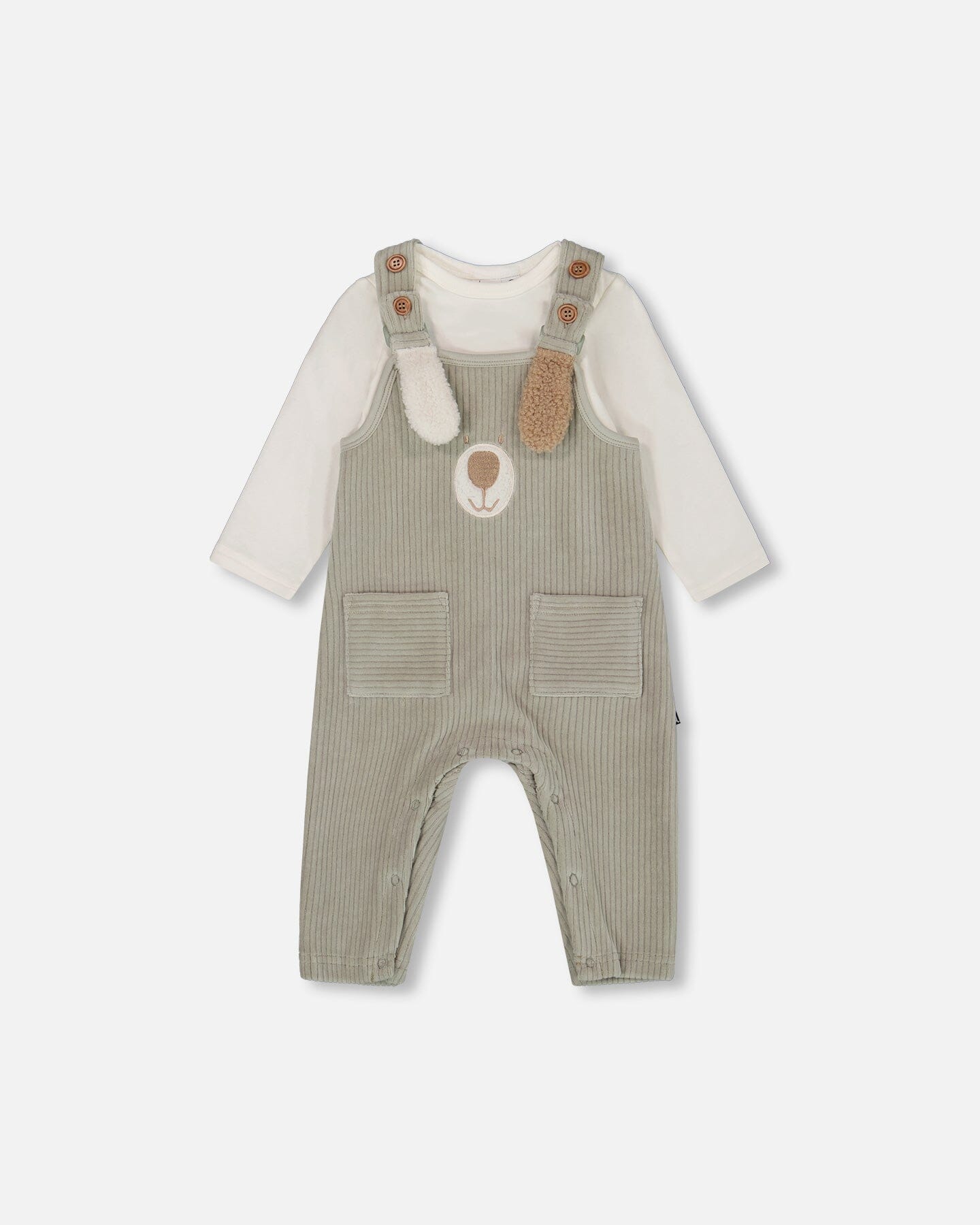 Onesie And Stretchy Corduroy Overalls Set Jade Green