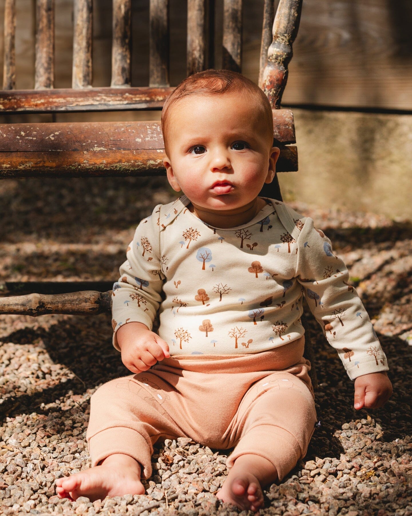 Organic Cotton Onesie Beige Tree Print