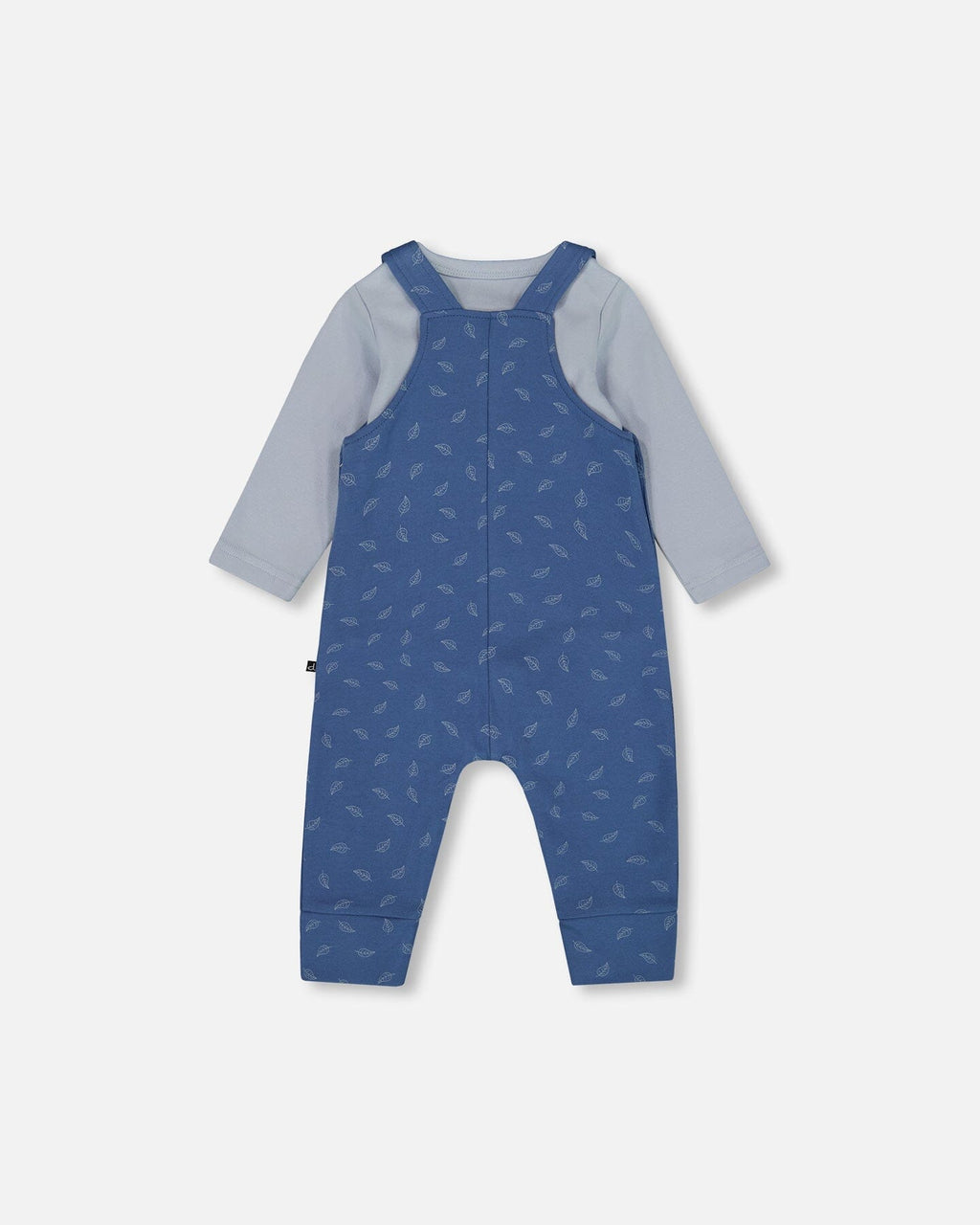 Organic Cotton Onesie And Overalls Set Blue Leaf Print
