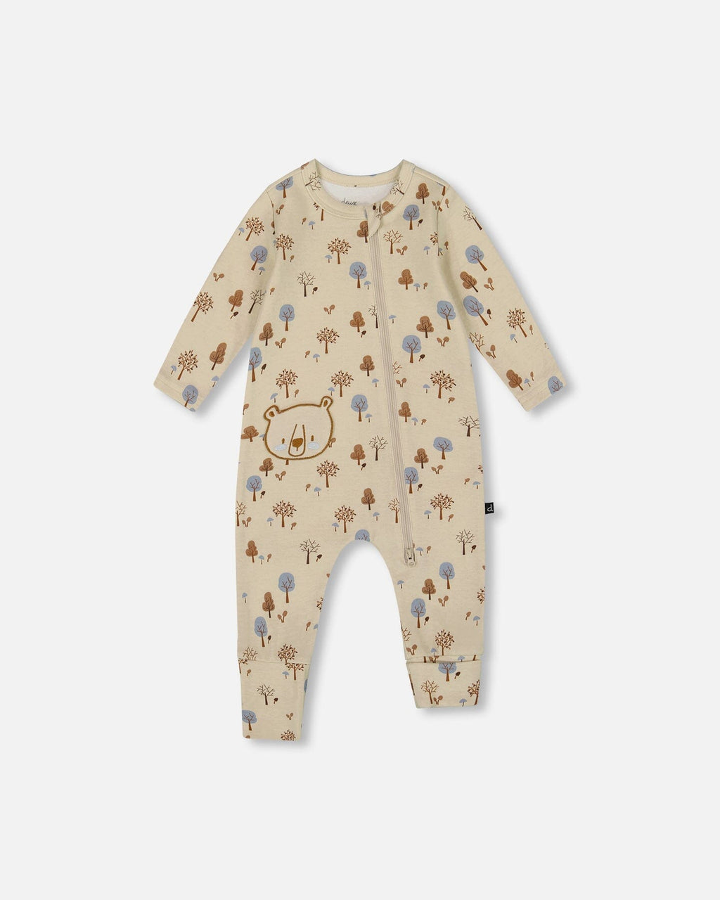 Organic Cotton Zipped Romper Beige Tree Print