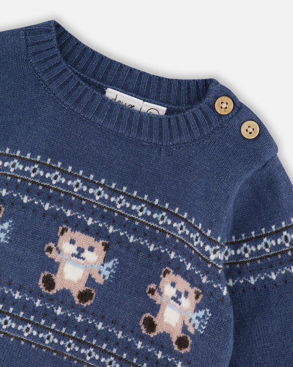 Knitted Jacquard Sweater And Pant Set Blue Gray With Bears