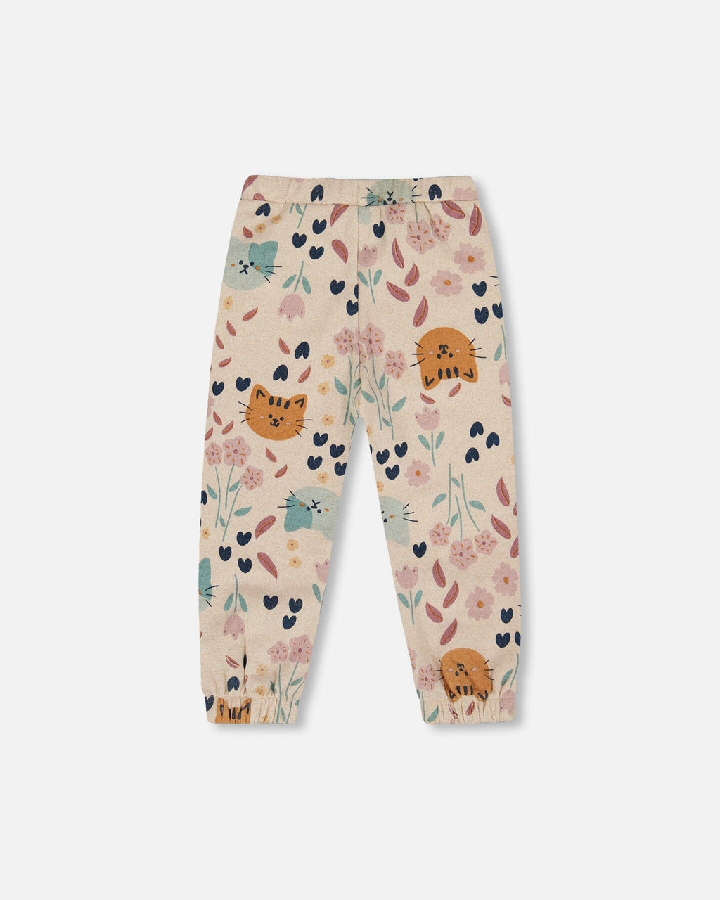 Glittering French Terry Sweatpant Beige Cat Print