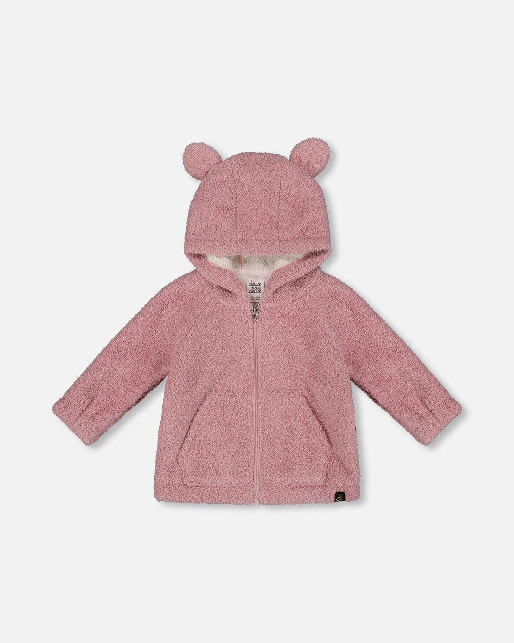 Hooded Full Zip Cat Plush Jacket Dusty Pink