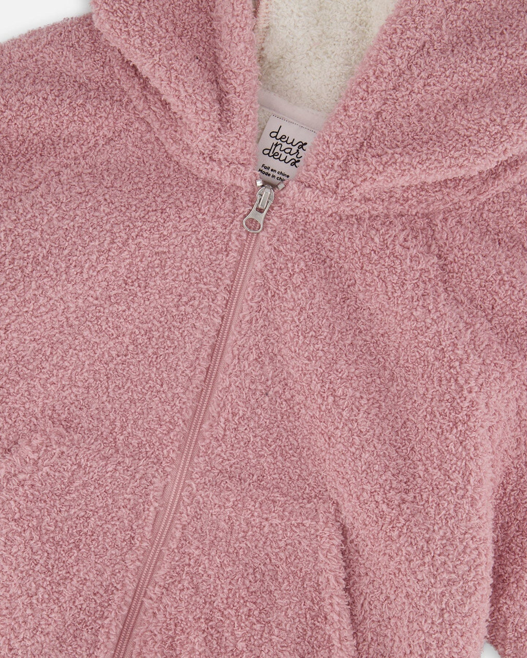 Hooded Full Zip Cat Plush Jacket Dusty Pink