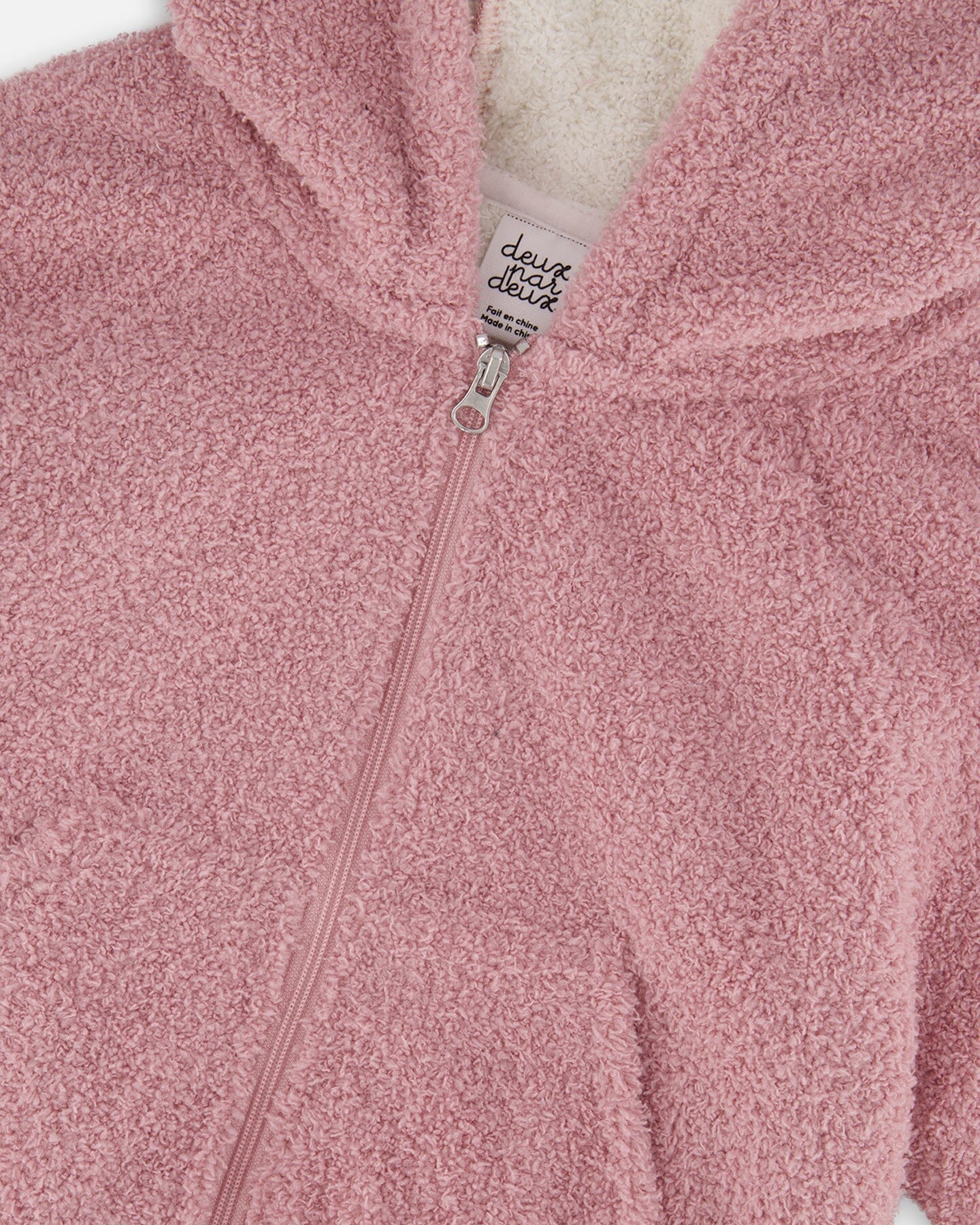 Hooded Full Zip Cat Plush Jacket Dusty Pink