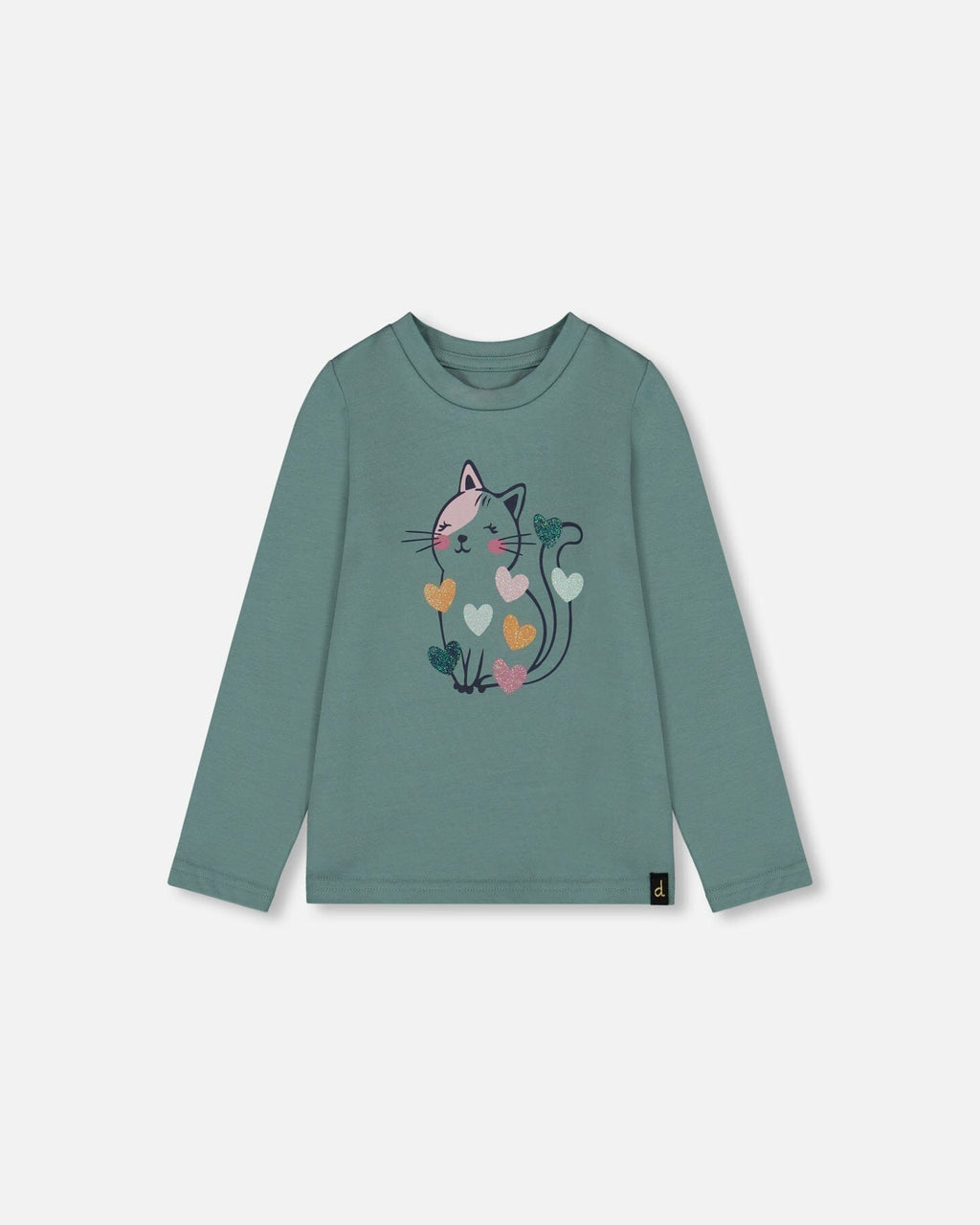 Organic Cotton T-Shirt Sage With Cat