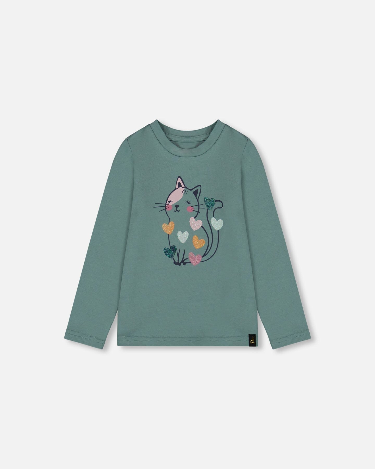 Organic Cotton T-Shirt Sage With Cat