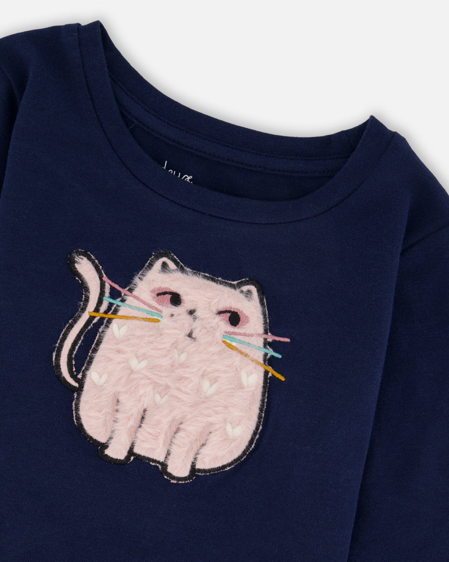 Organic Cotton T-Shirt Dark Blue With Cat