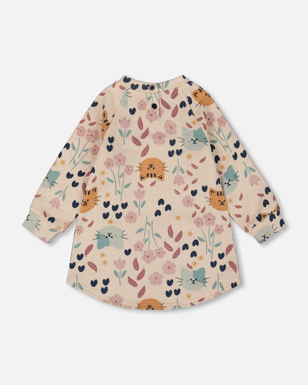 Glittering French Terry Dress Beige Printed Cat