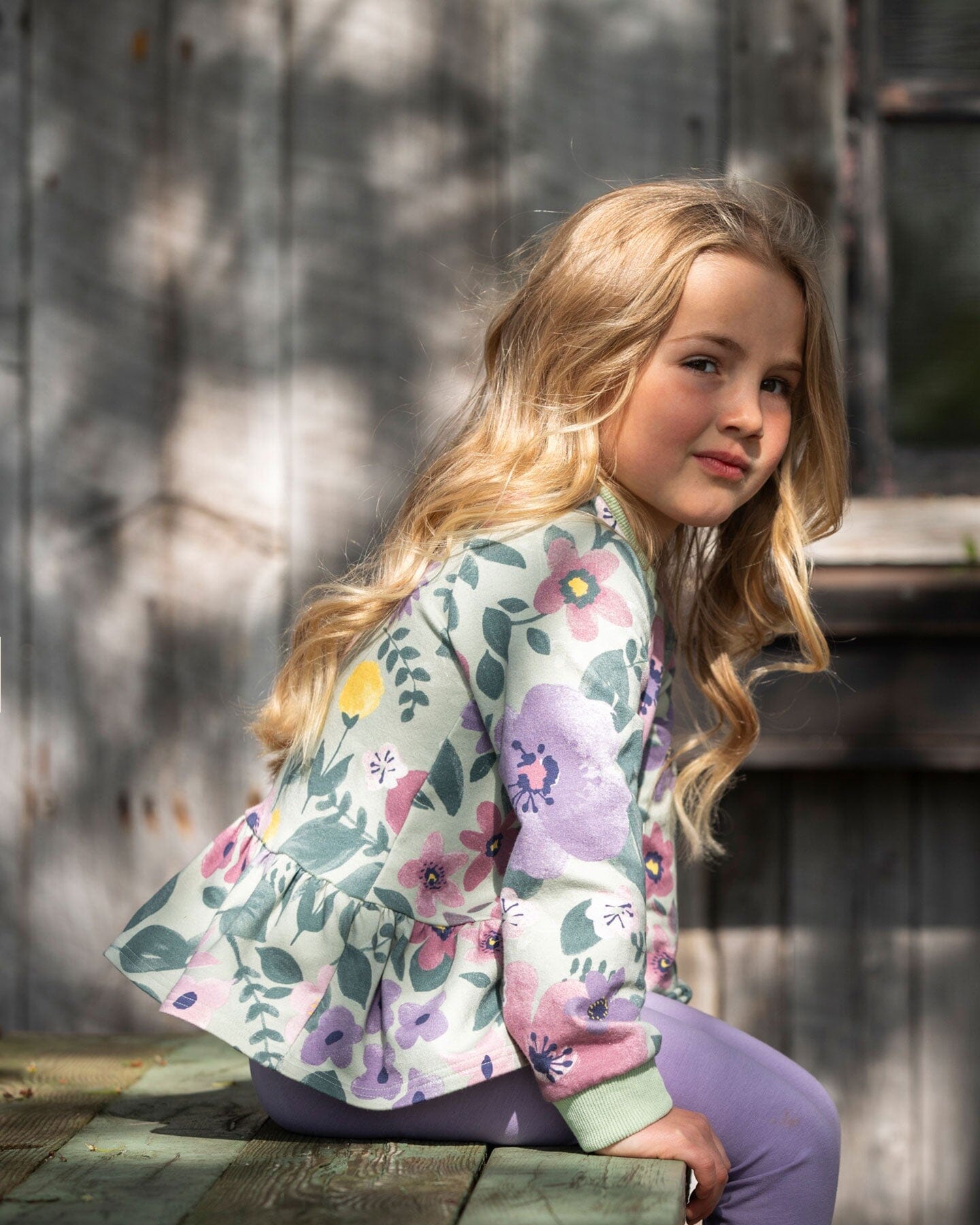 Stretch Fleece Sweatshirt Sage Floral