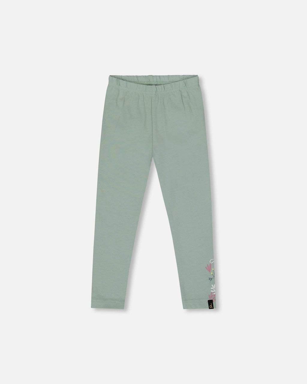 Organic Cotton Jersey Leggings Jade Green With Floral Detail