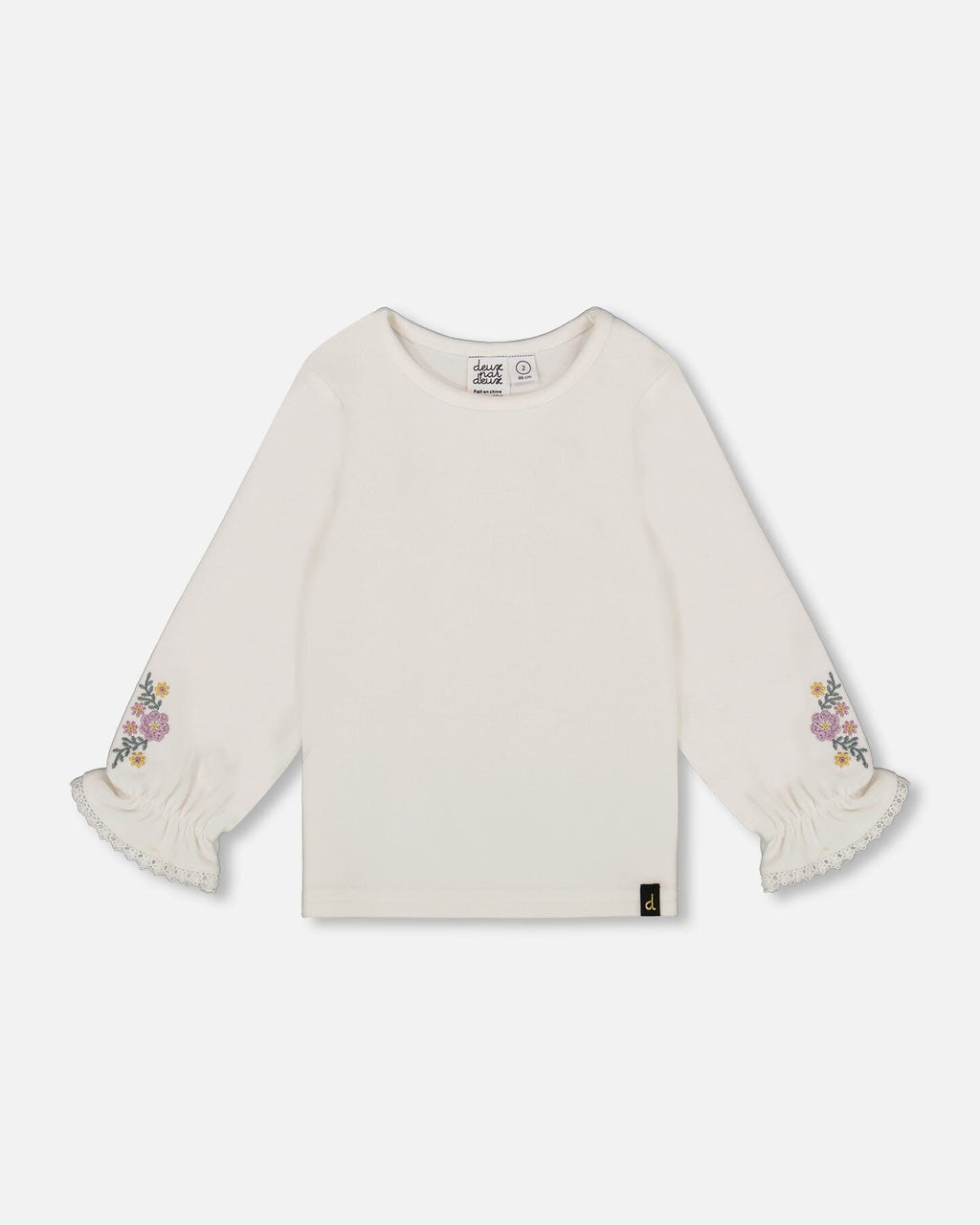 Jersey Top Off-White With Embroidered Floral Sleeves