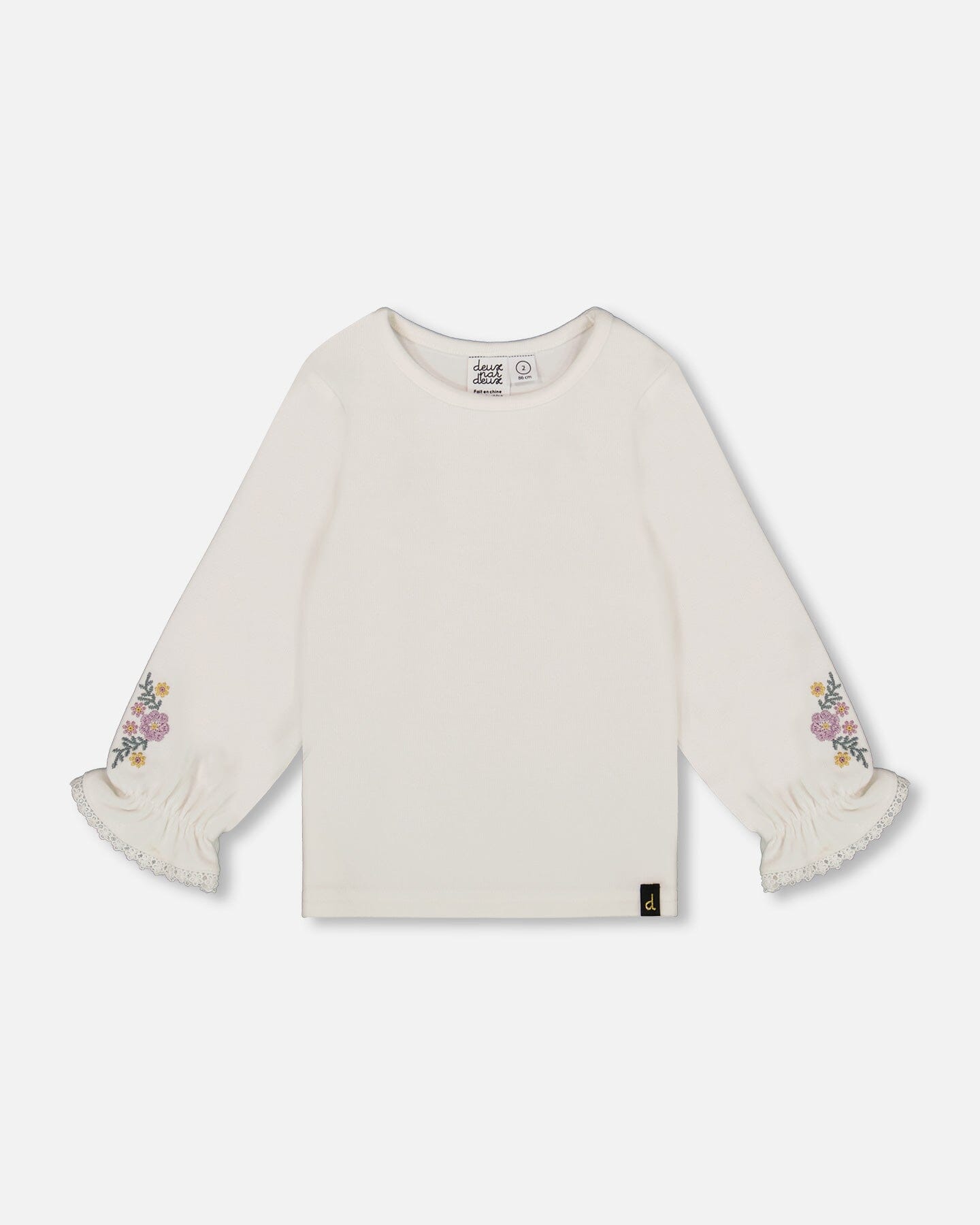 Jersey Top Off-White With Embroidered Floral Sleeves