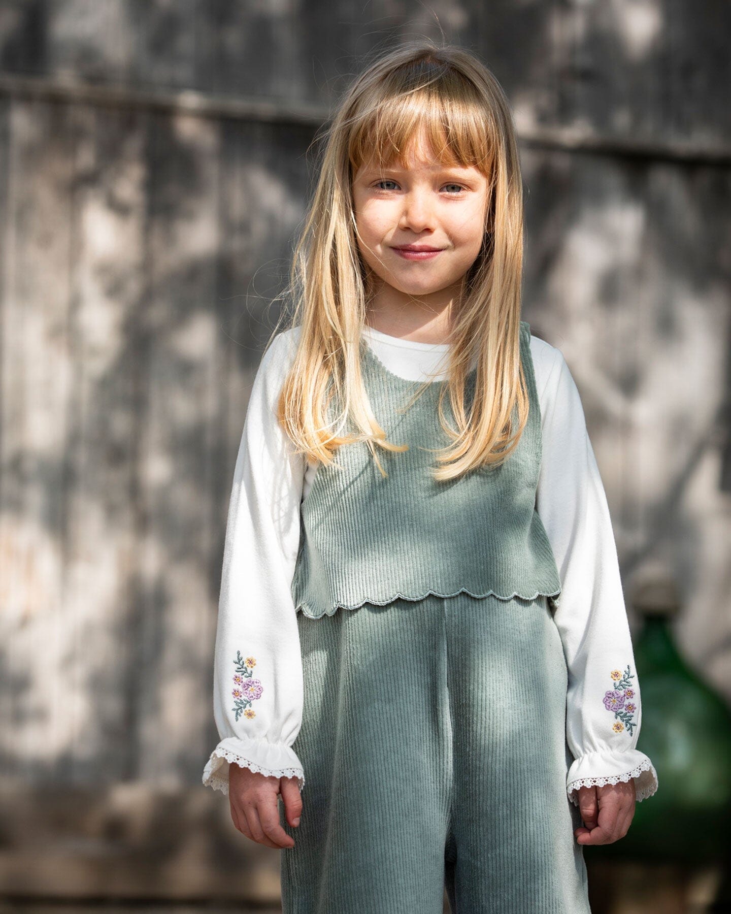 Jersey Top Off-White With Embroidered Floral Sleeves