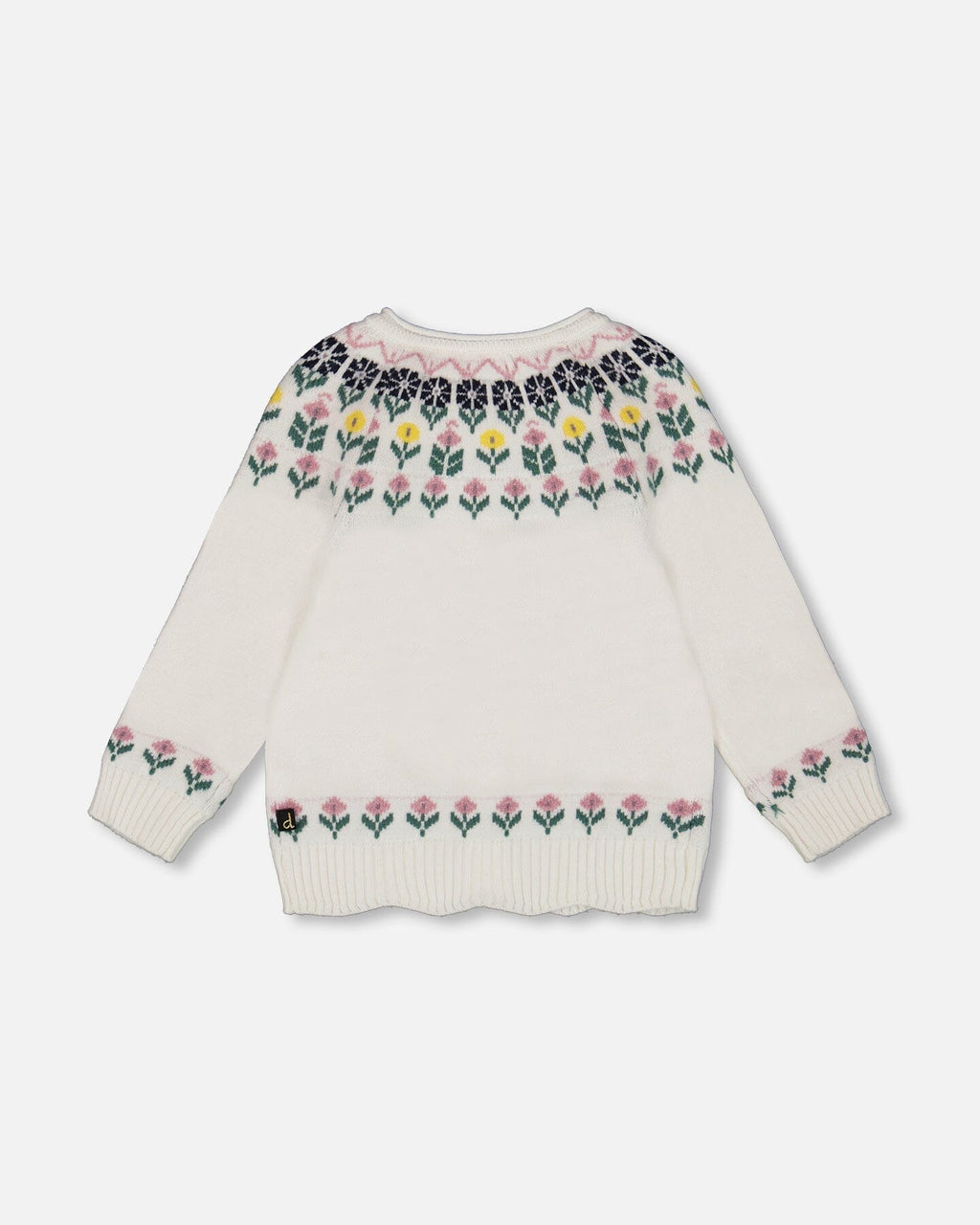 Jacquard Knit Cardigan Off-White With Floral Pattern