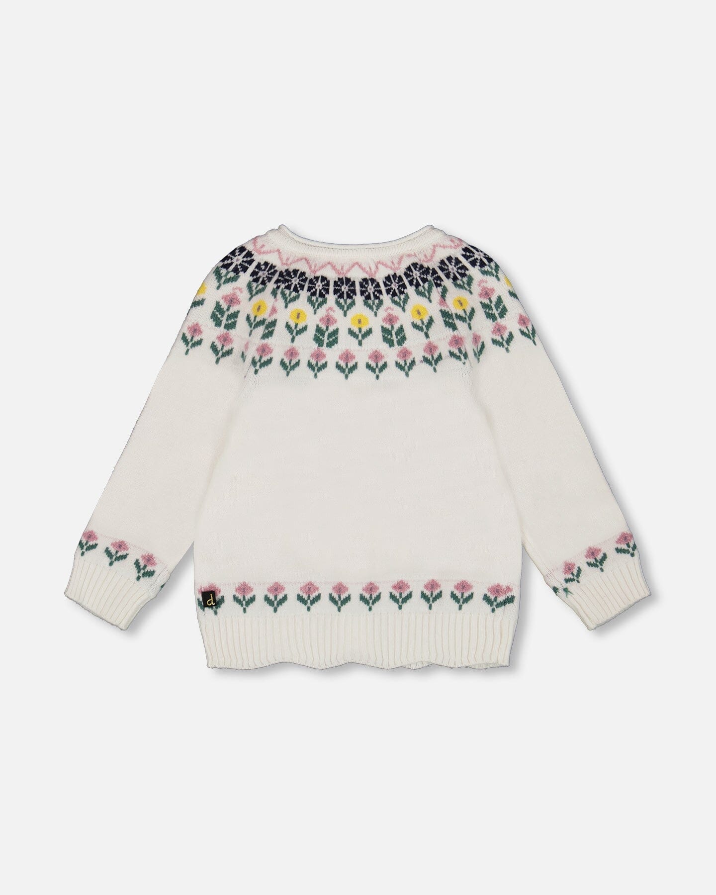 Jacquard Knit Cardigan Off-White With Floral Pattern