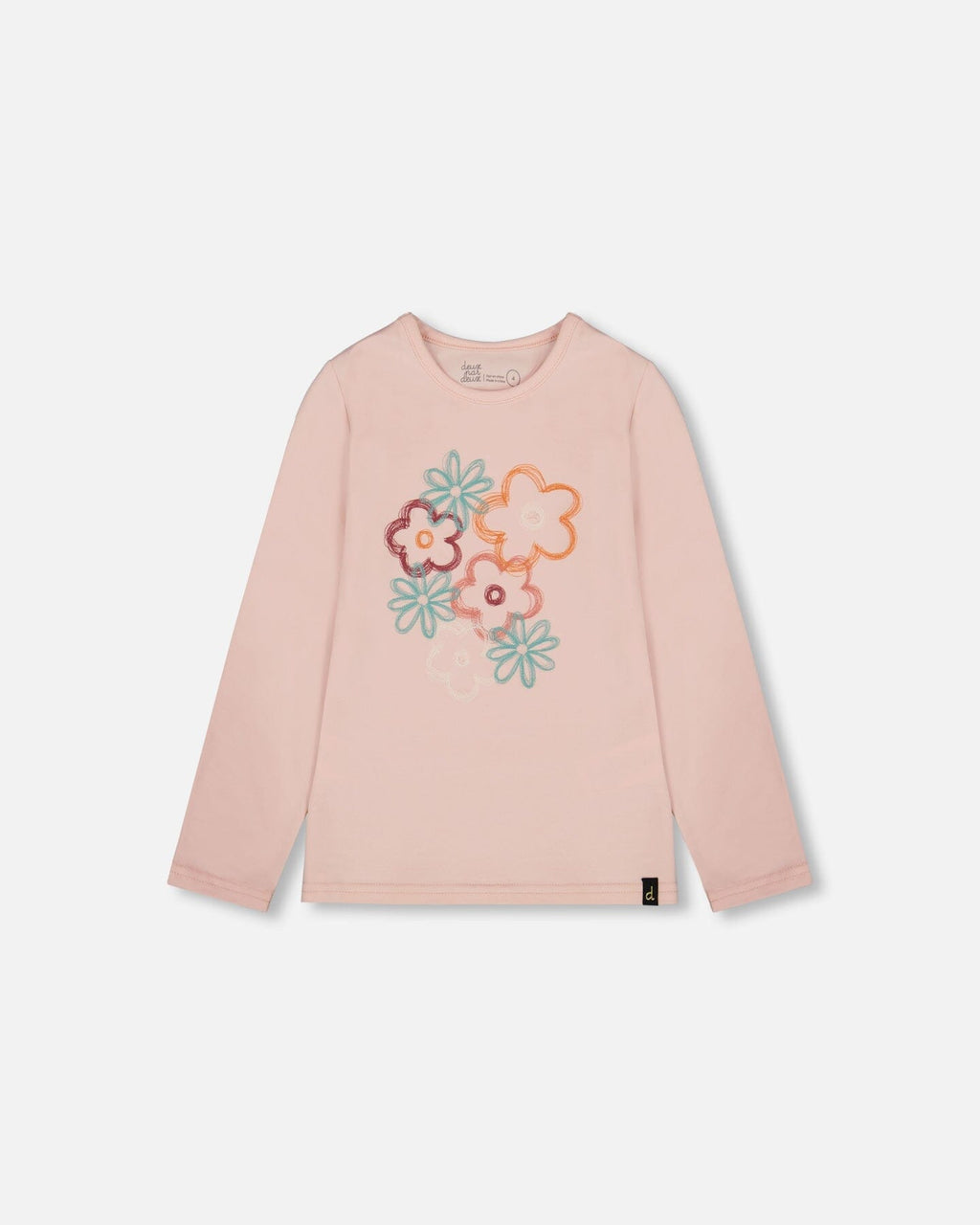 Organic Cotton Long Sleeve T-Shirt Light Pink With Big Flowers