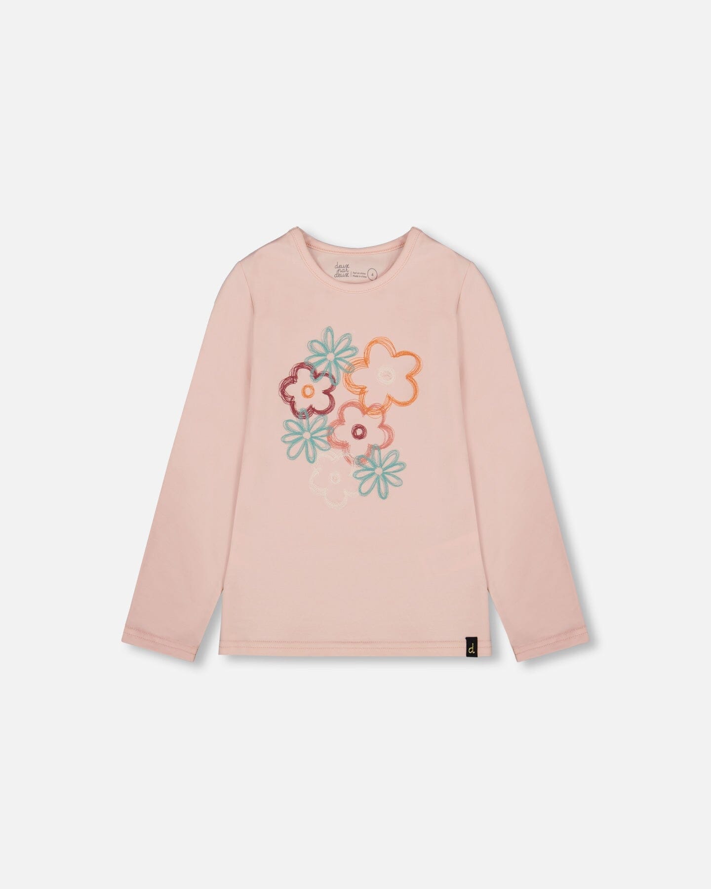 Organic Cotton Long Sleeve T-Shirt Light Pink With Big Flowers