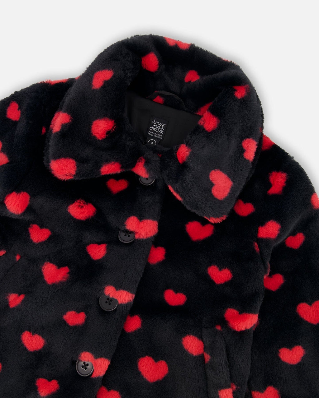 Faux Fur Short Coat Black And Red With Hearts