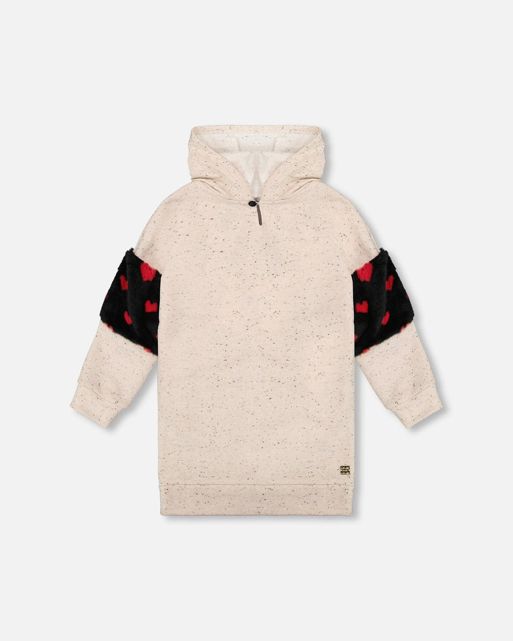 Hooded Glittering French Terry Dress Beige With Heart Bag