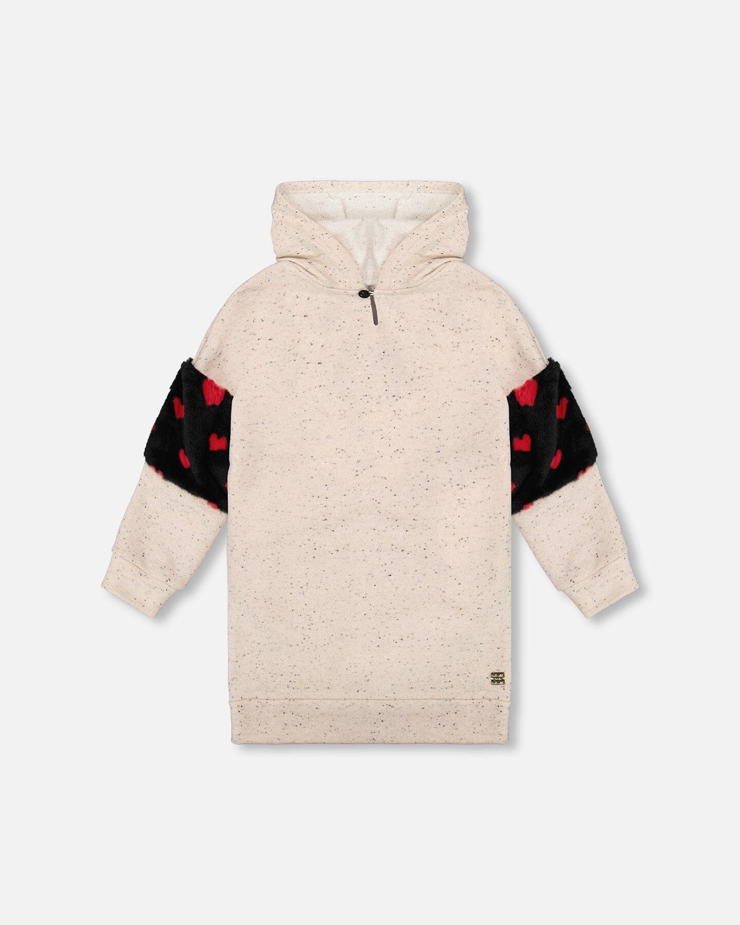 Hooded Glittering French Terry Dress Beige With Heart Bag