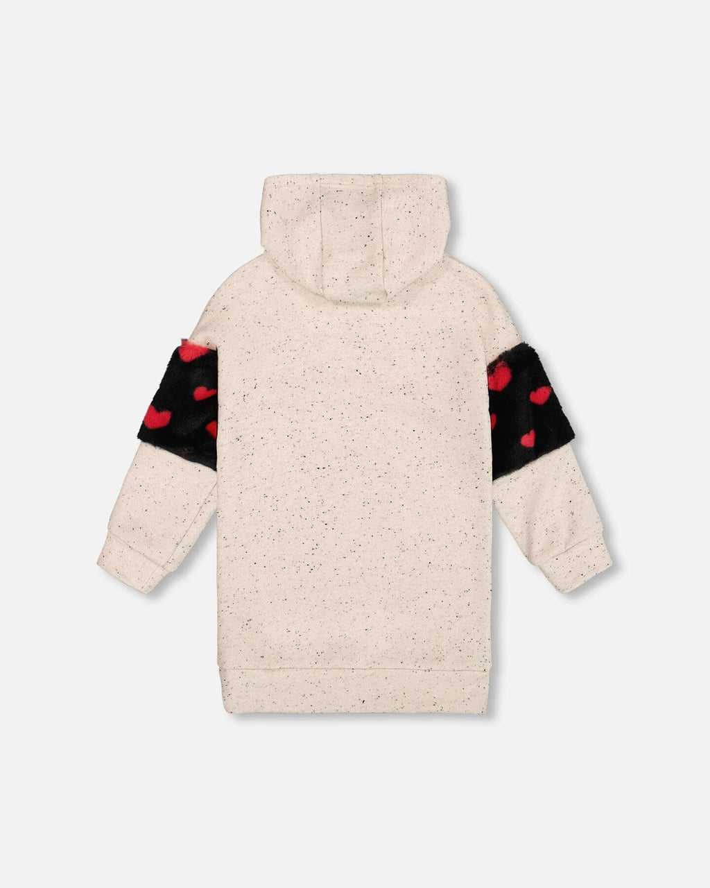 Hooded Glittering French Terry Dress Beige With Heart Bag