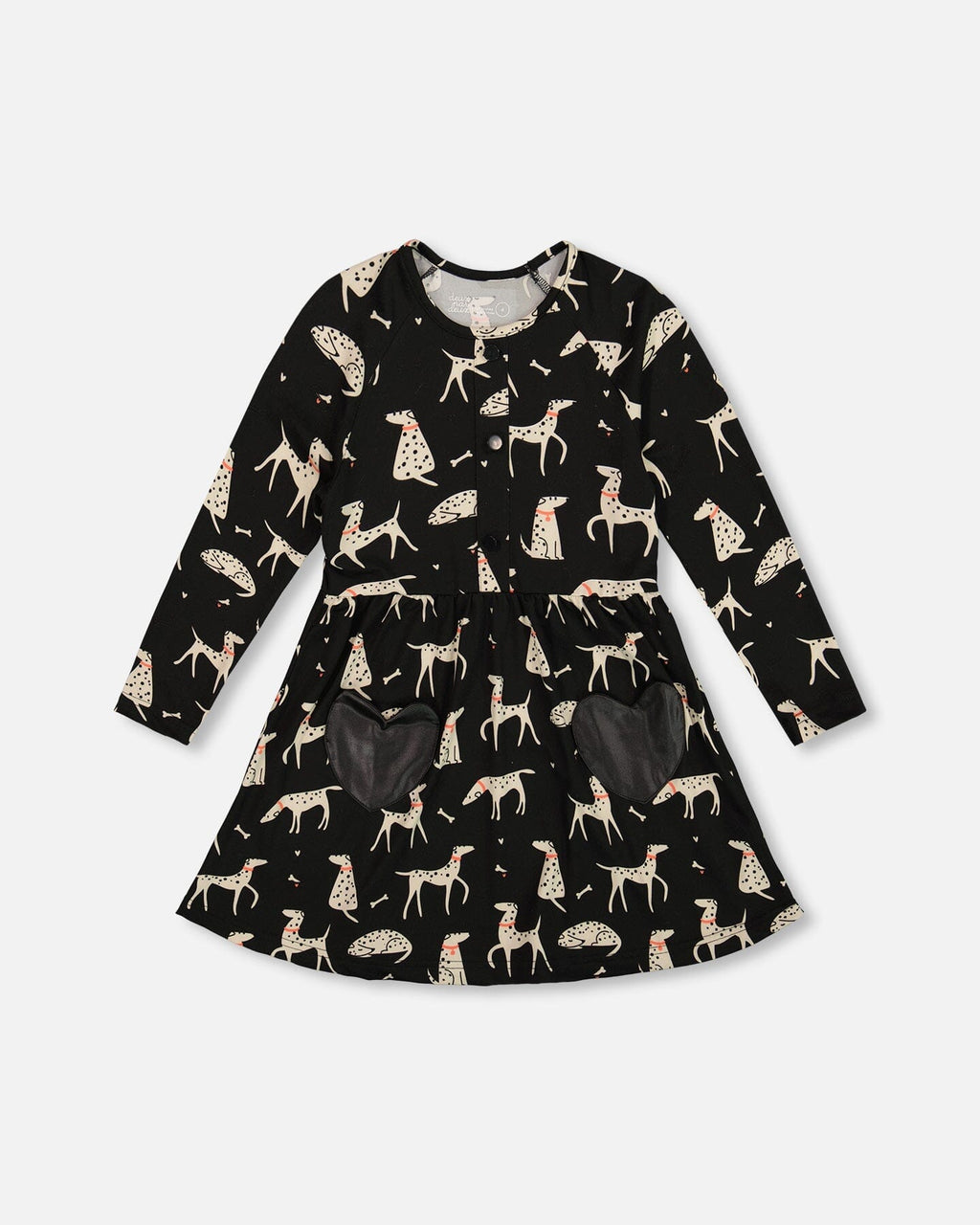 Half Button Jersey Dress Black Dalmatian Print