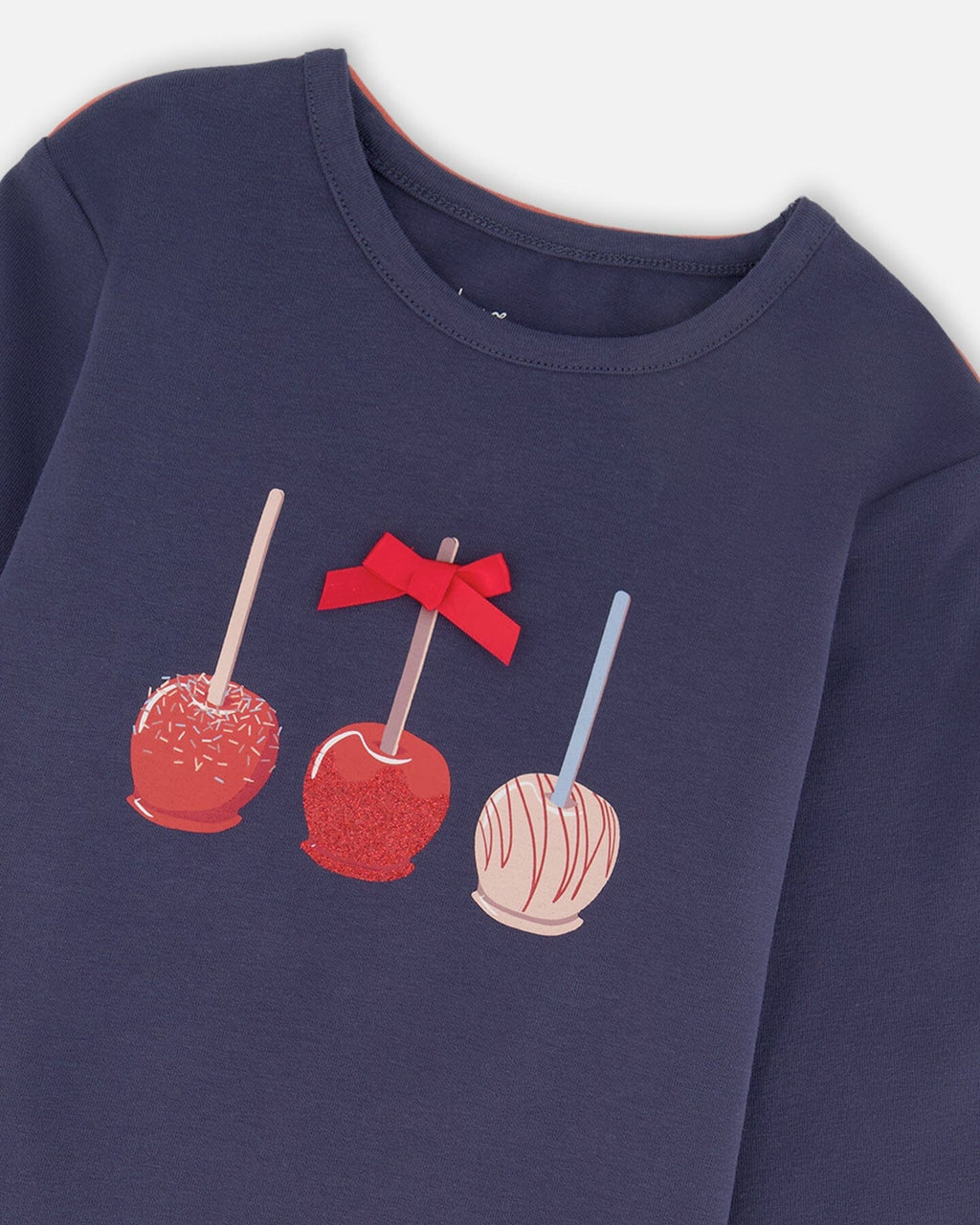Organic Cotton T-Shirt Navy Blue With Apple Treats