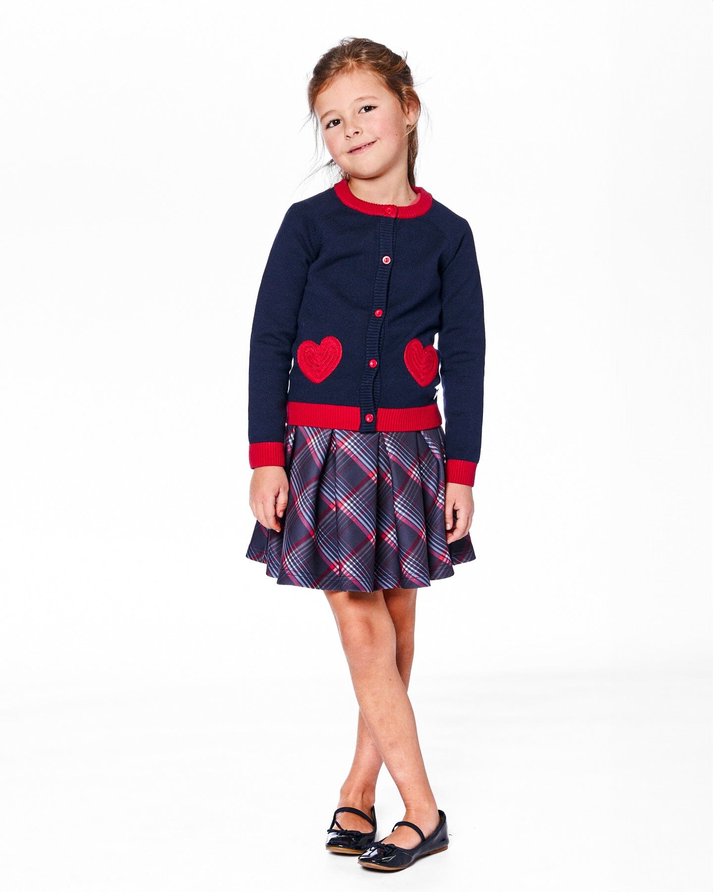 Knitted Cardigan Navy Blue With Red Embroidered Hearts