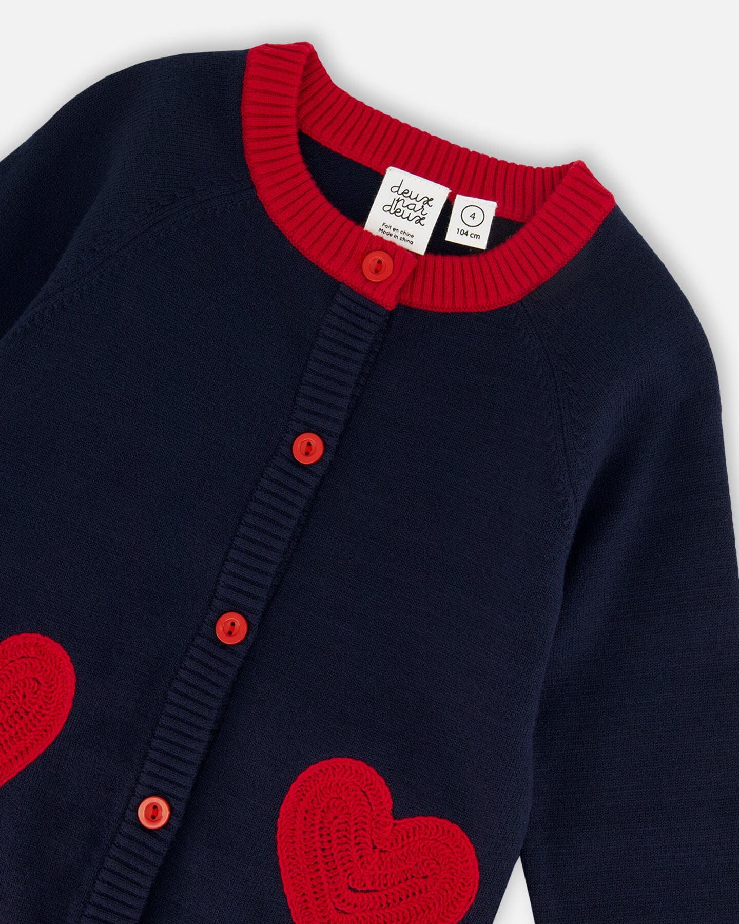 Knitted Cardigan Navy Blue With Red Embroidered Hearts