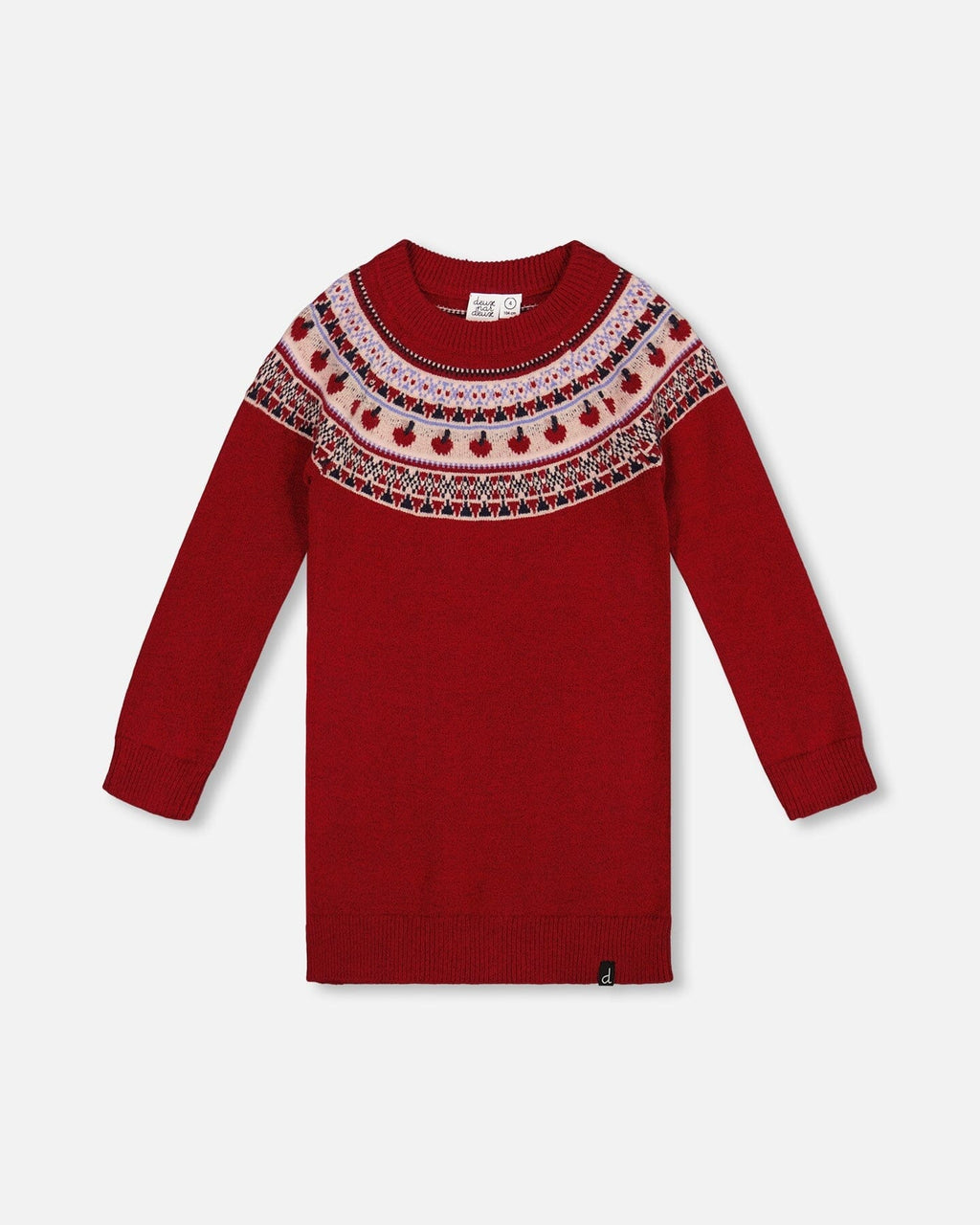 Knit Dress Red With Apple Jacquard Yoke
