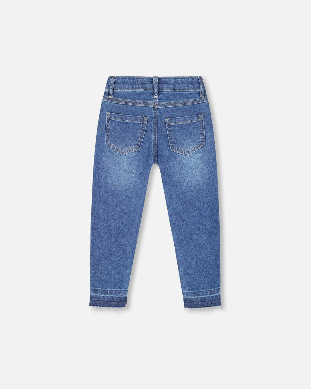 Jeans Blue Denim With Frayed Hems And Floral Embroideries