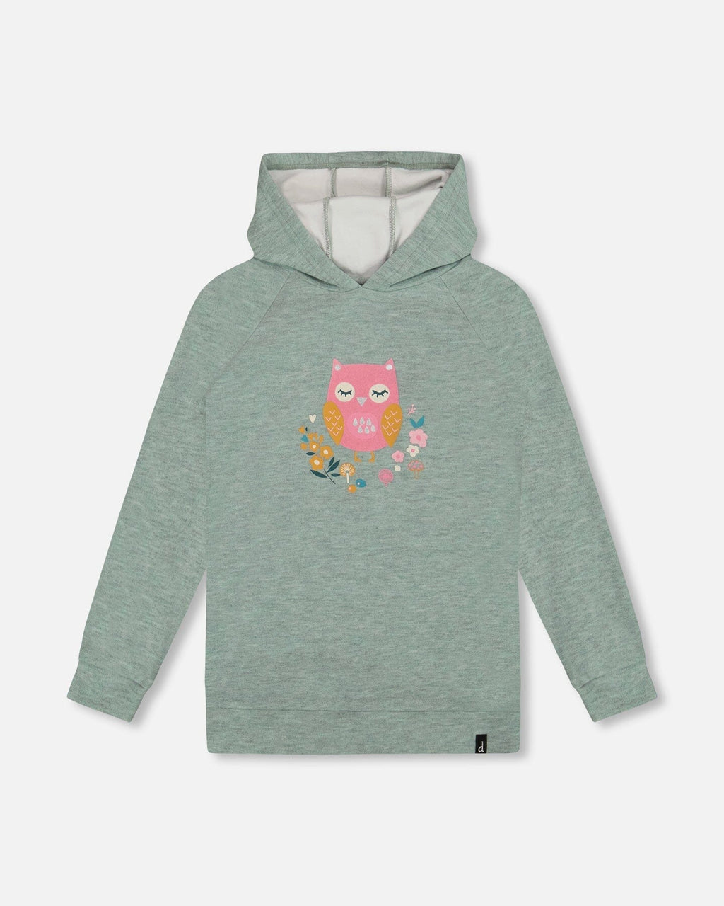 Hooded Tunic Sage Green With Owl Print