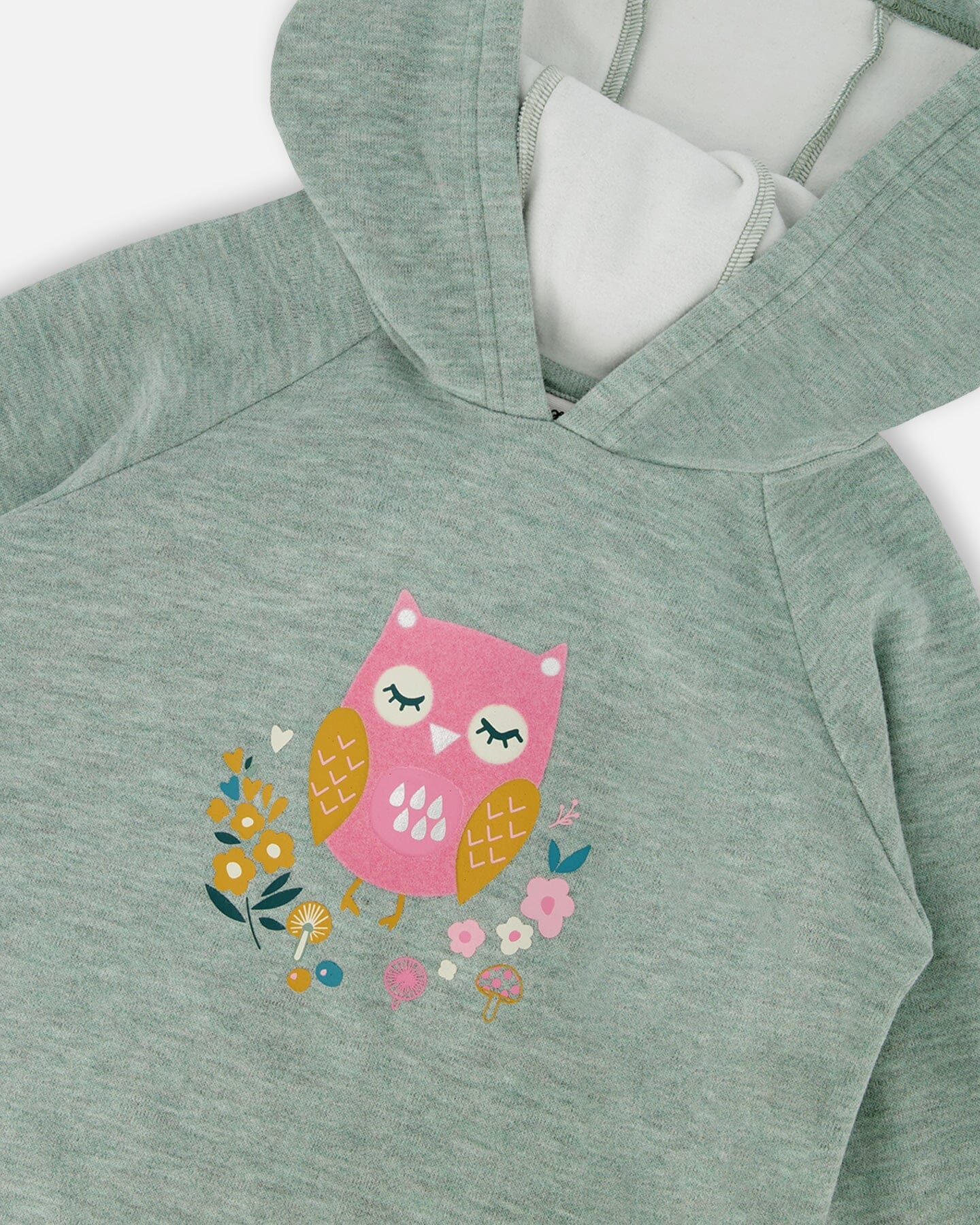 Hooded Tunic Sage Green With Owl Print