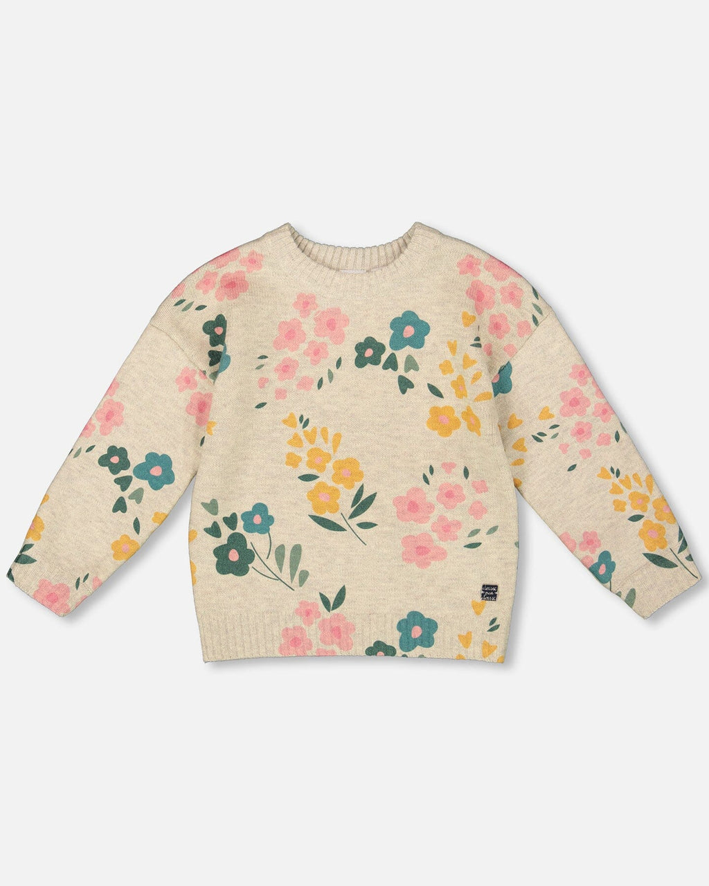 Knitted Sweater Heather Beige Gray With Floral Print