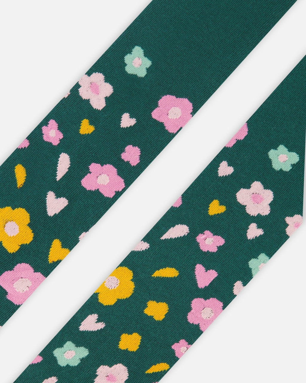 Knit Tights Dark Green With Flower Motifs