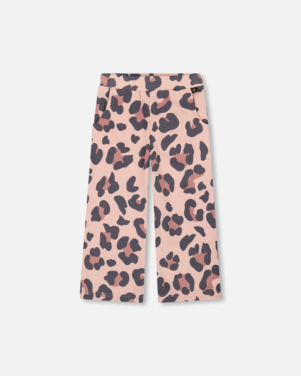 French Terry Wide Leg Sweatpants Pink Leopard